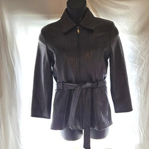 Chocolate Knoles & Carter Leather 3/4 Coat EUC 🍫